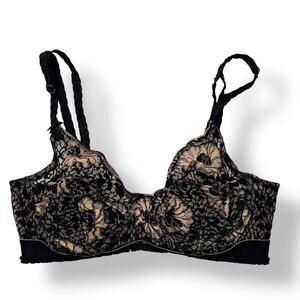 Chantal Thomass Black Lace Tan Wired Unpaded Bra Women's 32C